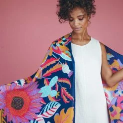 Powder Print Fantasy Floral Scarf - Navy