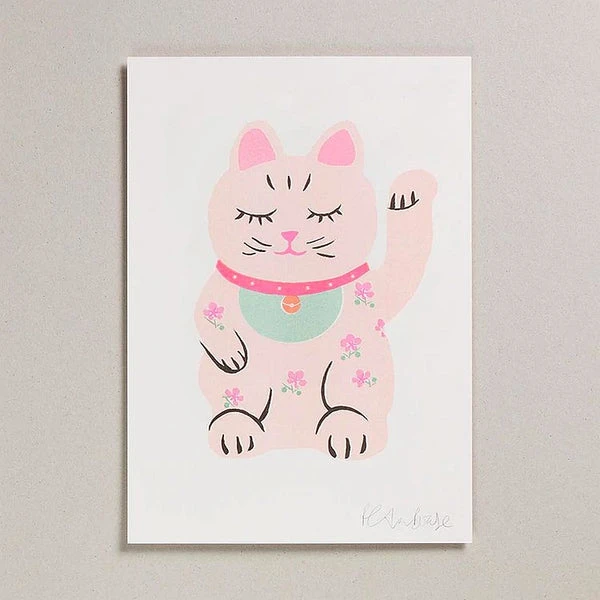 Petra Boase Risograph Print A4 - Lucky Cat 1 Petra Boase Risograph Print A4 - Lucky Cat