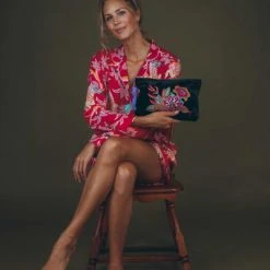 Powder Fantasy Floral Velvet Mini Pouch