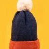 Powder Bonnie Pompom Hat Navy Tangerine