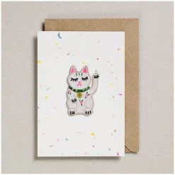 Petra Boase Iron On Patch Card - Lucky Waving Cat