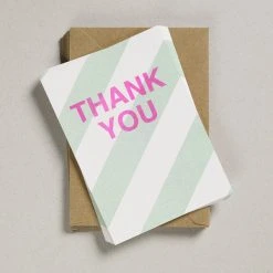 Petra Boase Pale Green Diagonal Stripes A6 Thank You Cards - 12 Pack