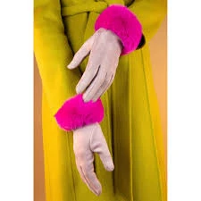 Powder Bettina Gloves With Pink Faux Fur Trim