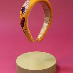 Powder Velvet Floral Padded Headband Mustard