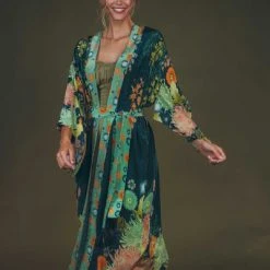 Powder Dark Blue Trailing Wisteria Kimono Gown