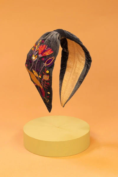 Powder Velvet Headband Floral Embroidered 1 Powder Velvet Headband Floral Embroidered