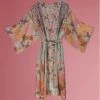 Powder Trailing Wisteria Kimono Gown - Ice