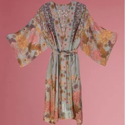 Powder Trailing Wisteria Kimono Gown - Ice