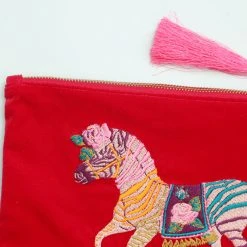 Powder Pink Velvet Zebra Pouch